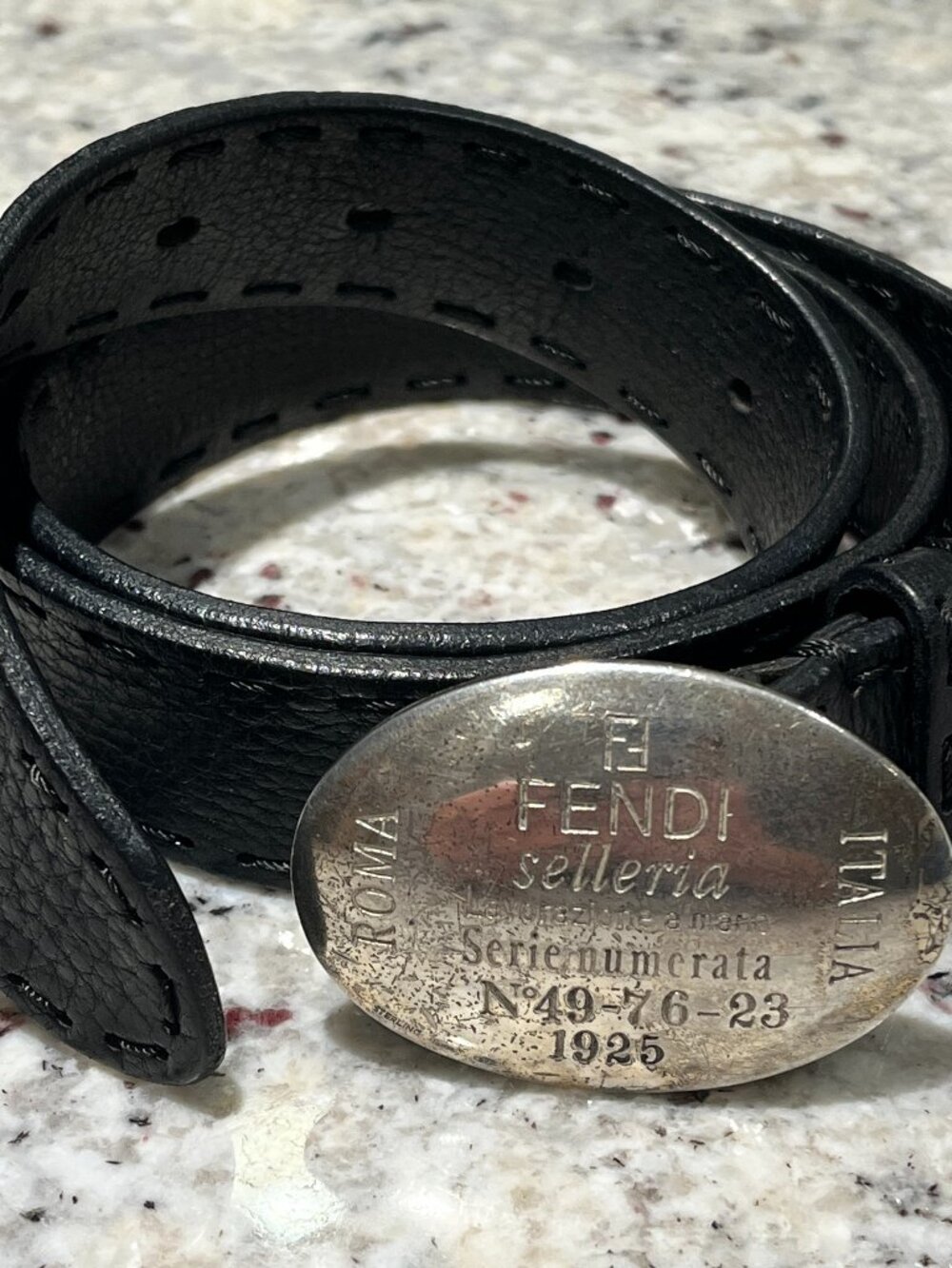 FENDI Selleria - Black, Women's, Italian Leather Belt w/ Numbered Oval Buckle